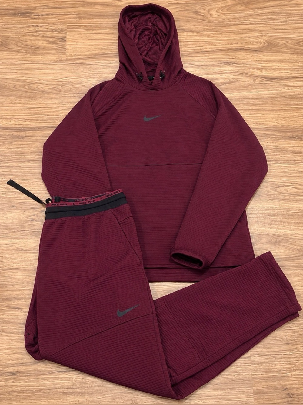 Nike Pro Dri-FIT Fleece Hoodie & Pants Set Maroon DV9910-247 Men's L